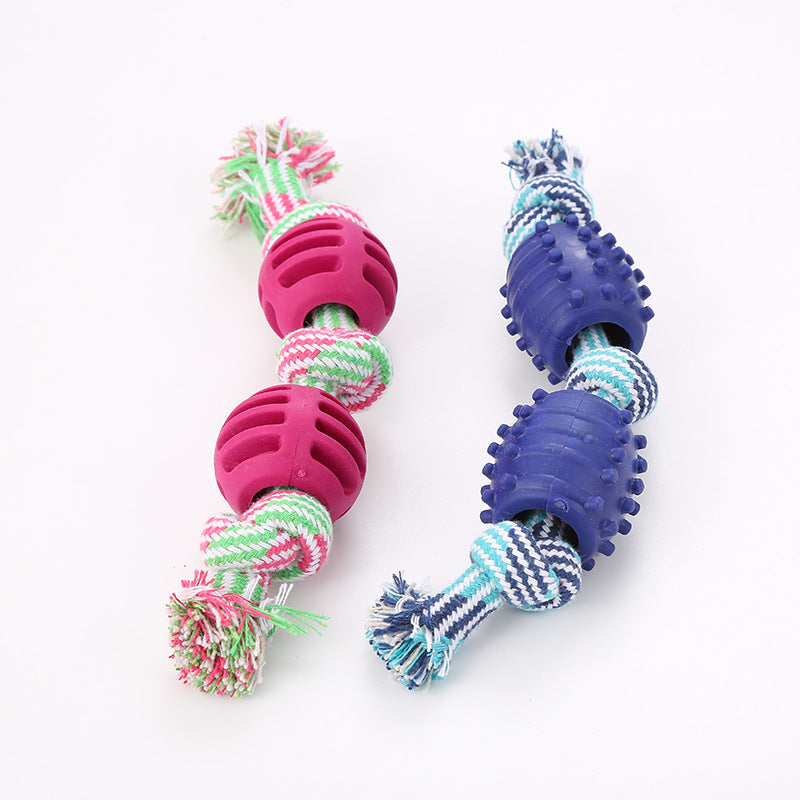 Pet double knot cotton rope with TPR ball dog toy teeth grinding teeth cleaning pet dog toy