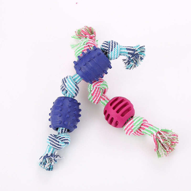 Pet double knot cotton rope with TPR ball dog toy teeth grinding teeth cleaning pet dog toy