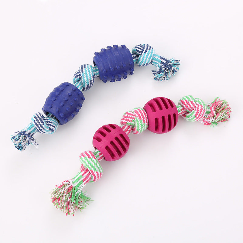 Pet double knot cotton rope with TPR ball dog toy teeth grinding teeth cleaning pet dog toy