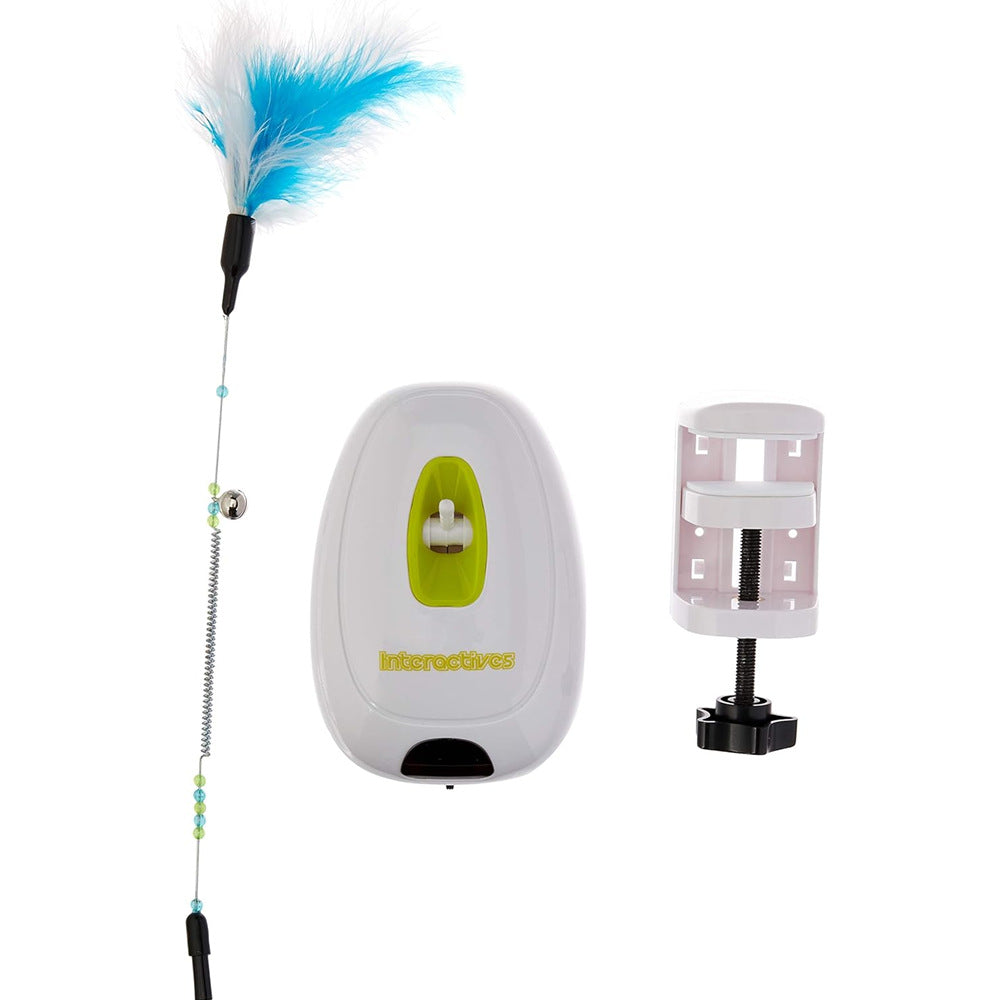 AFP self-entertainment electric cat teaser with fixed knob, intelligent feather ribbon, automatic induction cat teaser toy