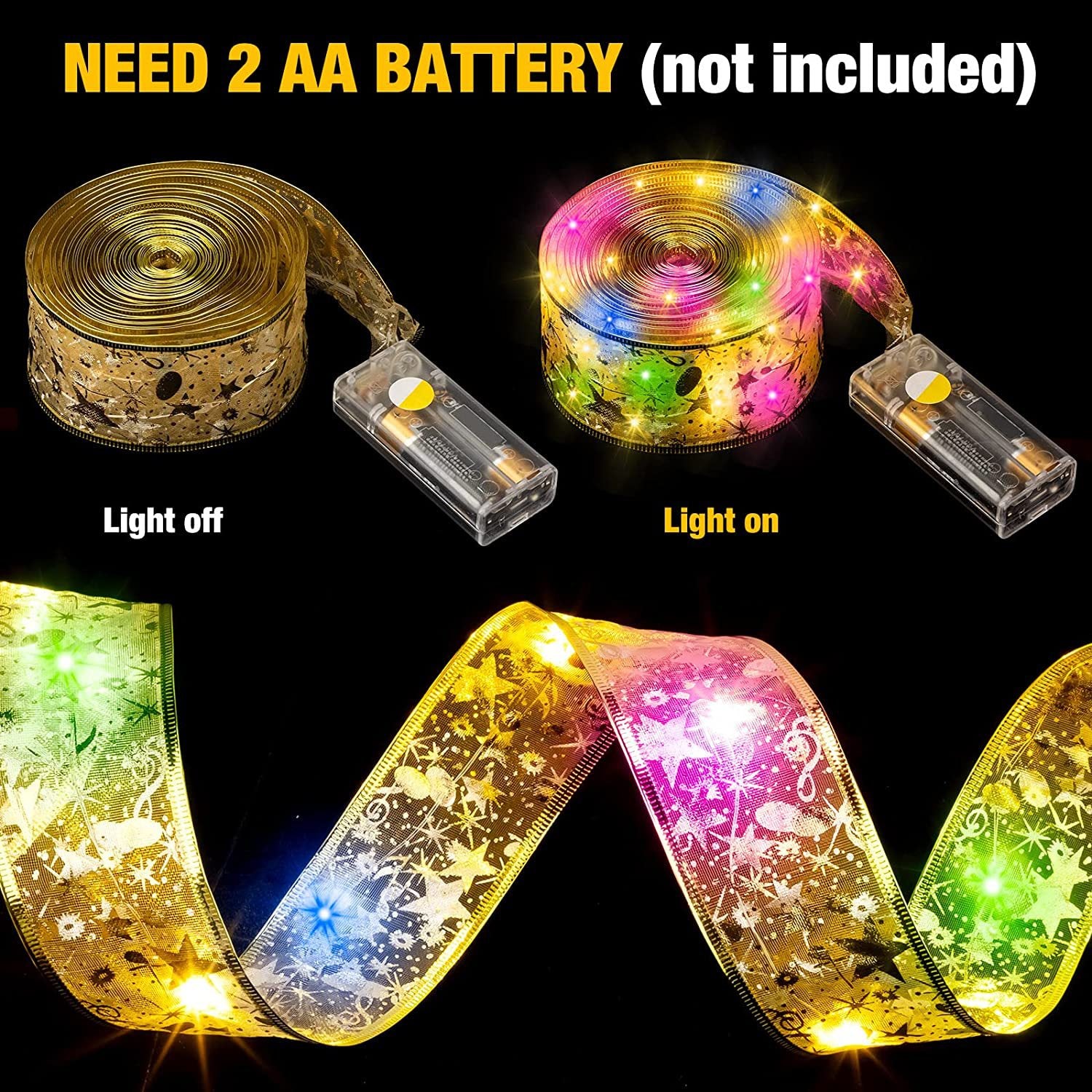 Ribbon light string led Christmas tree decoration lights festive atmosphere lights double-layer hot stamping satin ribbon copper wire lights