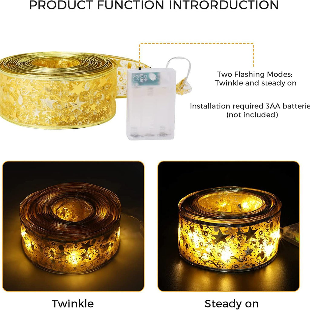 Ribbon light string led Christmas tree decoration lights festive atmosphere lights double-layer hot stamping satin ribbon copper wire lights