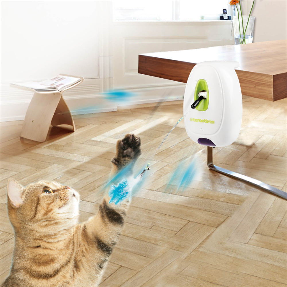 AFP self-entertainment electric cat teaser with fixed knob, intelligent feather ribbon, automatic induction cat teaser toy