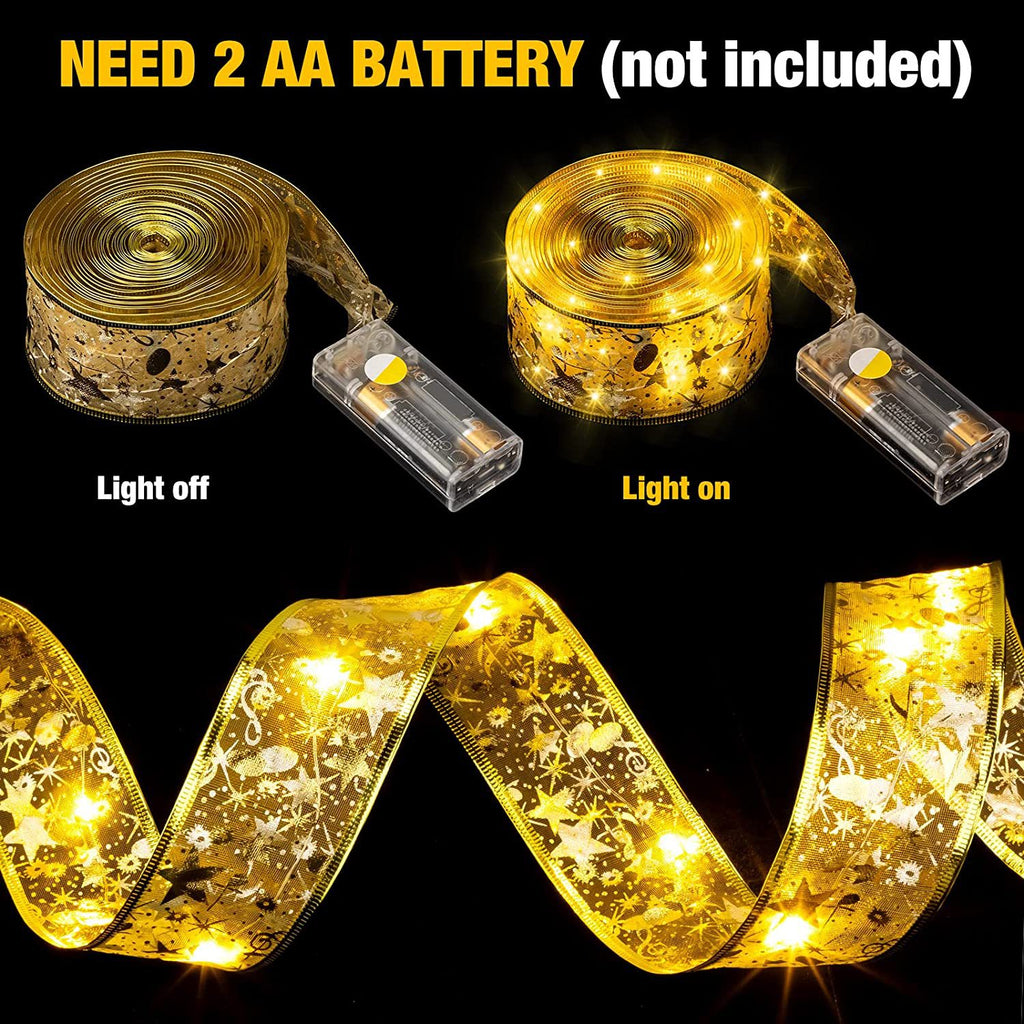 Ribbon light string led Christmas tree decoration lights festive atmosphere lights double-layer hot stamping satin ribbon copper wire lights