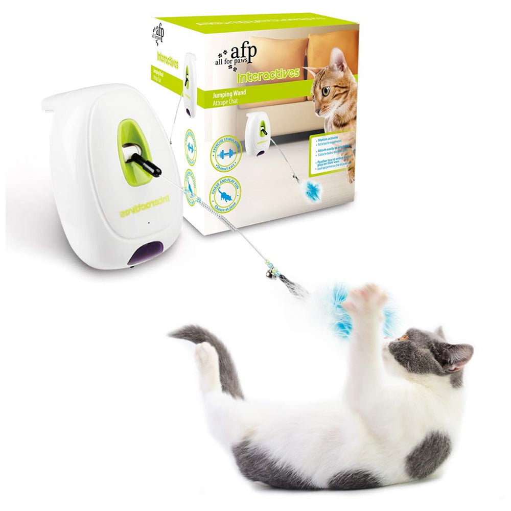 AFP self-entertainment electric cat teaser with fixed knob, intelligent feather ribbon, automatic induction cat teaser toy
